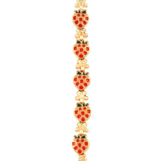 12 Pack: Red Strawberry & Gold Flower Beads by Bead Landing™